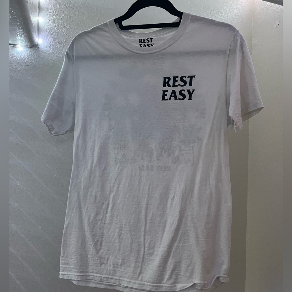 mens small graphic tee, white rest easy